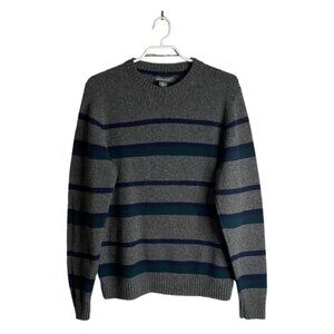 Grayson & Dunn Men's Gray Striped Crewneck Lambswool Sweater